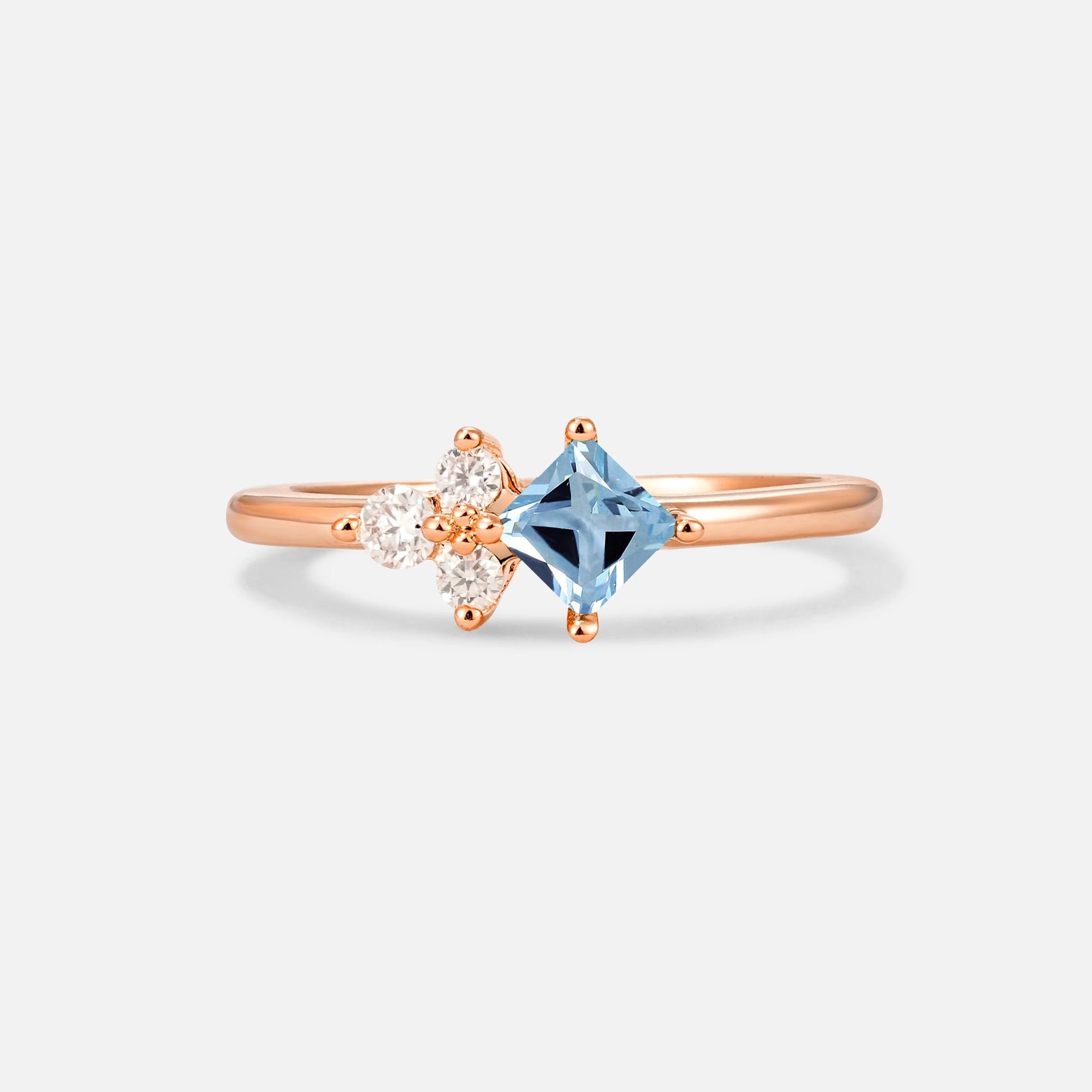 Princess Cut Aquamarine Asymmetrical Cluster Side Stone Engagement Ring - Additional view