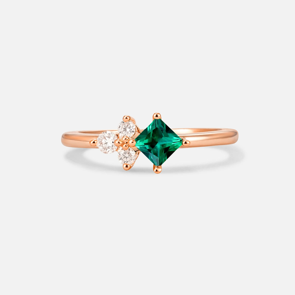 Princess Cut Emerald Asymmetrical Cluster Side Stone Engagement Ring - Additional view