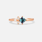 Princess Cut Alexandrite Asymmetrical Cluster Side Stone Engagement Ring - Additional view