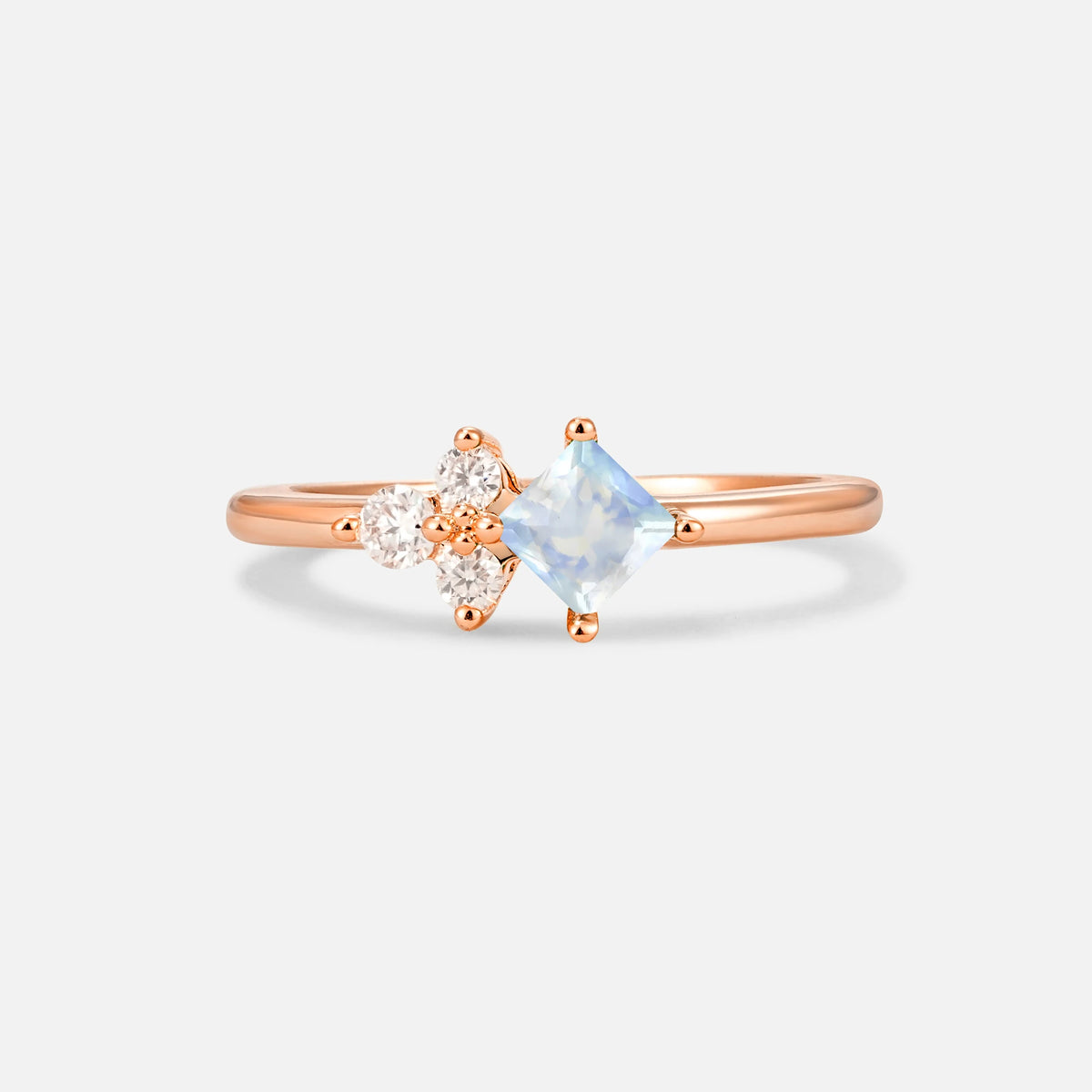 Princess Cut Moonstone Asymmetrical Cluster Side Stone Engagement Ring - Additional view