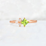 Princess Cut Peridot Asymmetrical Cluster Side Stone Engagement Ring - Additional view