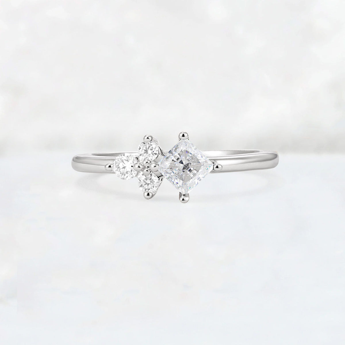 Princess Cut Moissanite Asymmetrical Cluster Side Stone Engagement Ring - Additional view