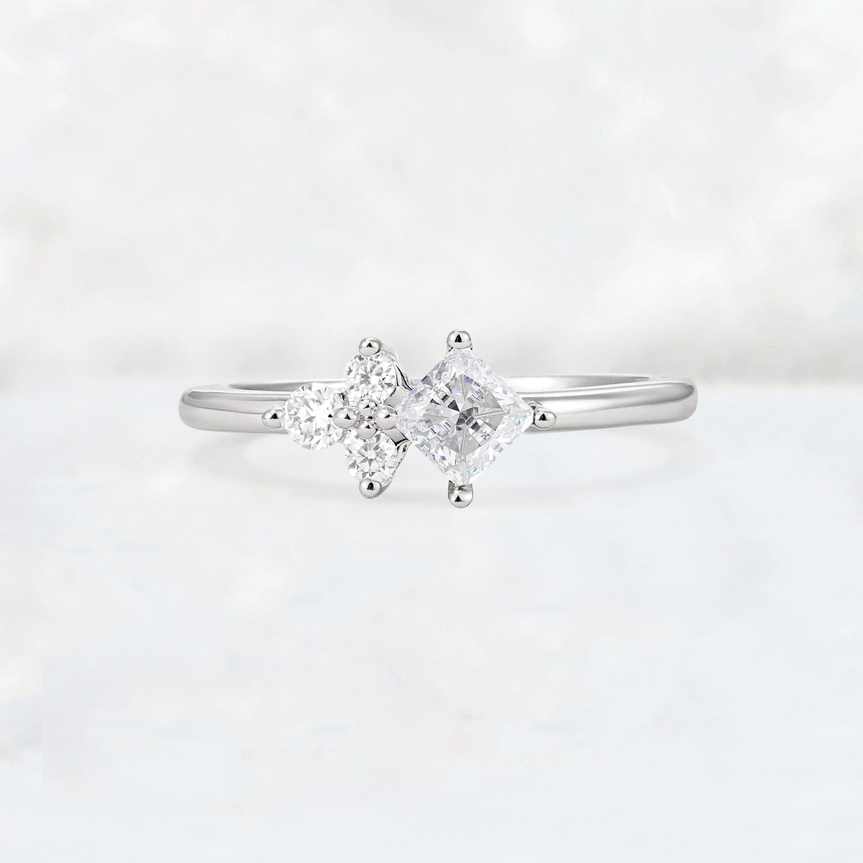 Princess Cut Moissanite Asymmetrical Cluster Side Stone Engagement Ring - Additional view