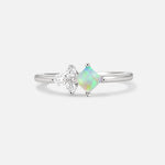 Princess Cut Fire Opal Asymmetrical Cluster Side Stone Engagement Ring - Additional view