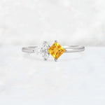 Princess Cut Citrine Asymmetrical Cluster Side Stone Engagement Ring - Additional view