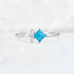 Princess Cut Turquoise Asymmetrical Cluster Side Stone Engagement Ring - Additional view