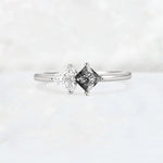 Princess Cut Black Rutilated Quartz Asymmetrical Cluster Side Stone Engagement Ring - Additional view