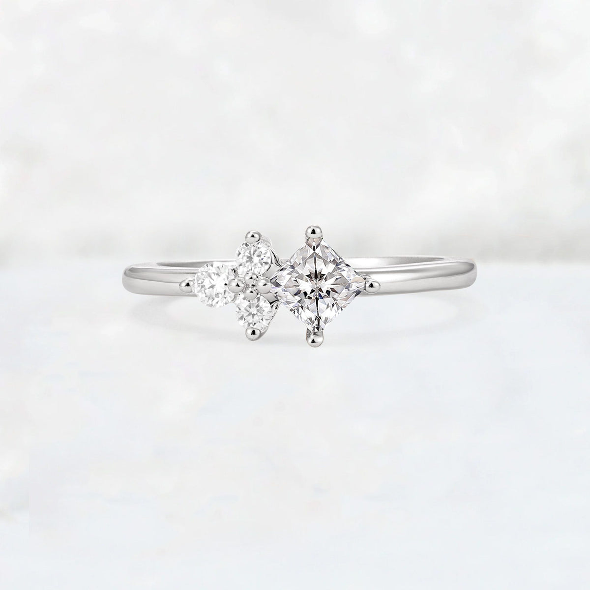 Princess Cut Lab Diamond Asymmetrical Cluster Side Stone Engagement Ring - Additional view