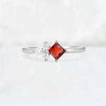 Princess Cut Garnet Asymmetrical Cluster Side Stone Engagement Ring - Additional view
