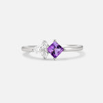 Princess Cut Amethyst Asymmetrical Cluster Side Stone Engagement Ring - Additional view