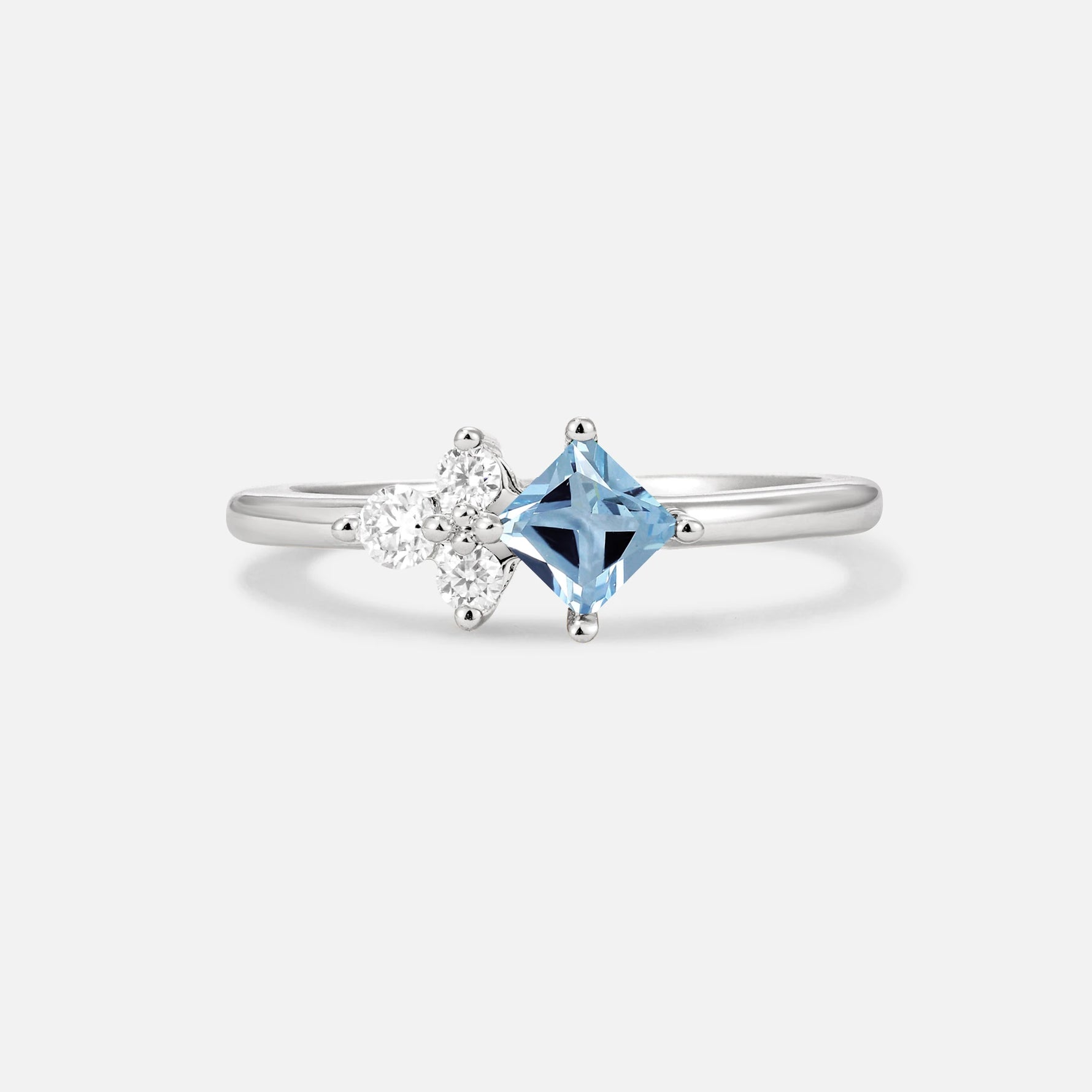 Princess Cut Aquamarine Asymmetrical Cluster Side Stone Engagement Ring - Additional view