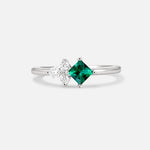 Princess Cut Emerald Asymmetrical Cluster Side Stone Engagement Ring - Additional view