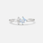 Princess Cut Moonstone Asymmetrical Cluster Side Stone Engagement Ring - Additional view