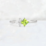 Princess Cut Peridot Asymmetrical Cluster Side Stone Engagement Ring - Additional view