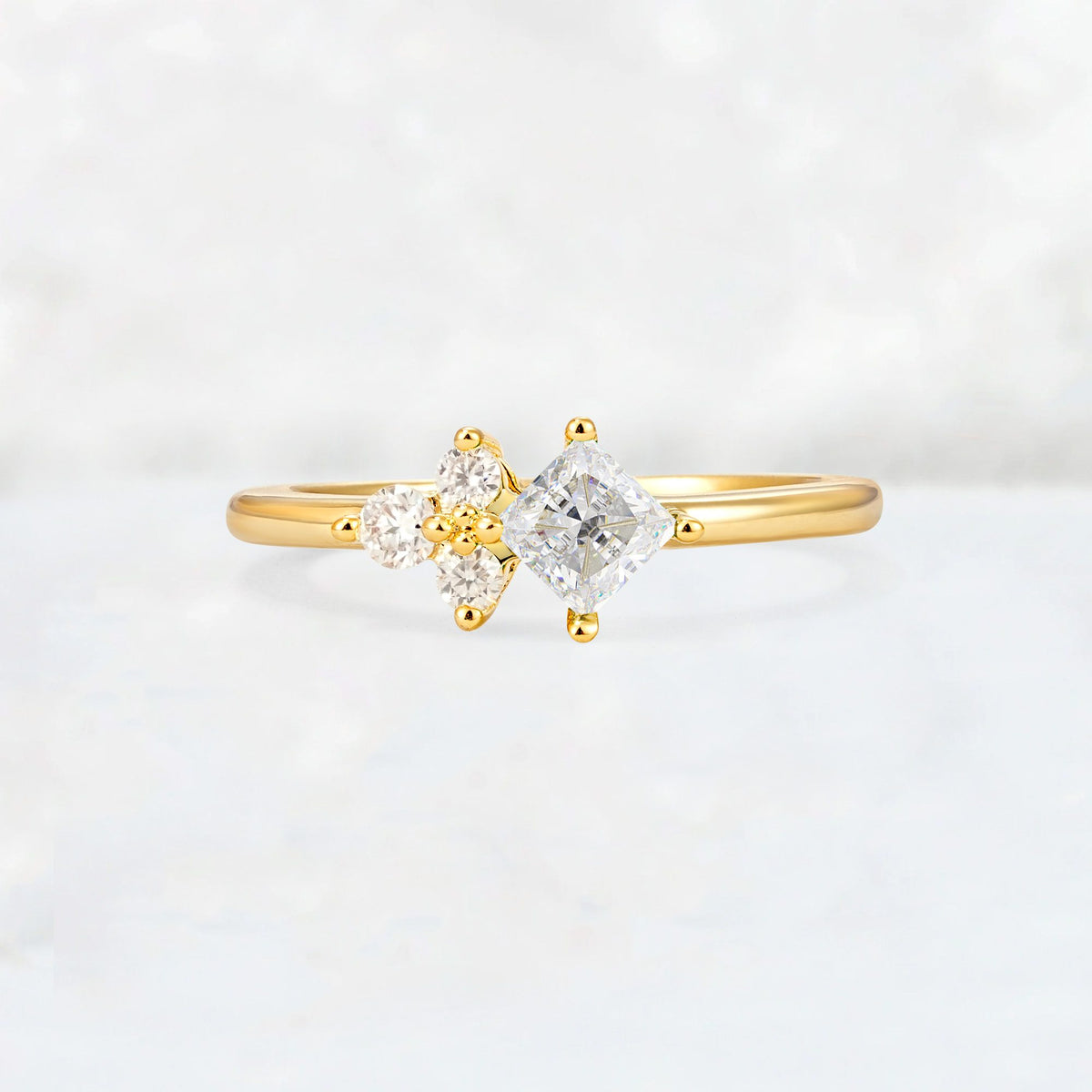 Princess Cut Moissanite Asymmetrical Cluster Side Stone Engagement Ring - Additional view