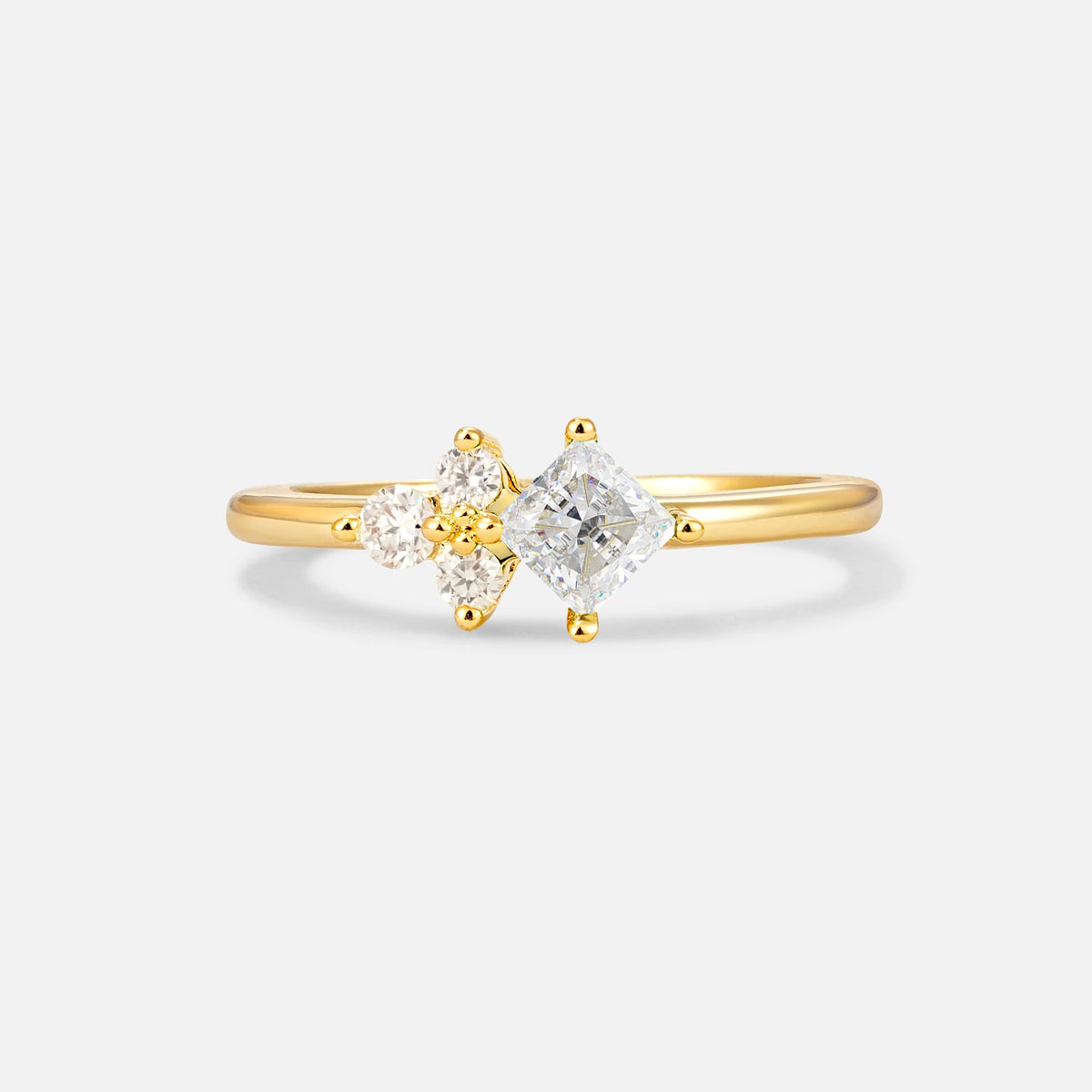 Princess Cut Moissanite Asymmetrical Cluster Side Stone Engagement Ring - Additional view