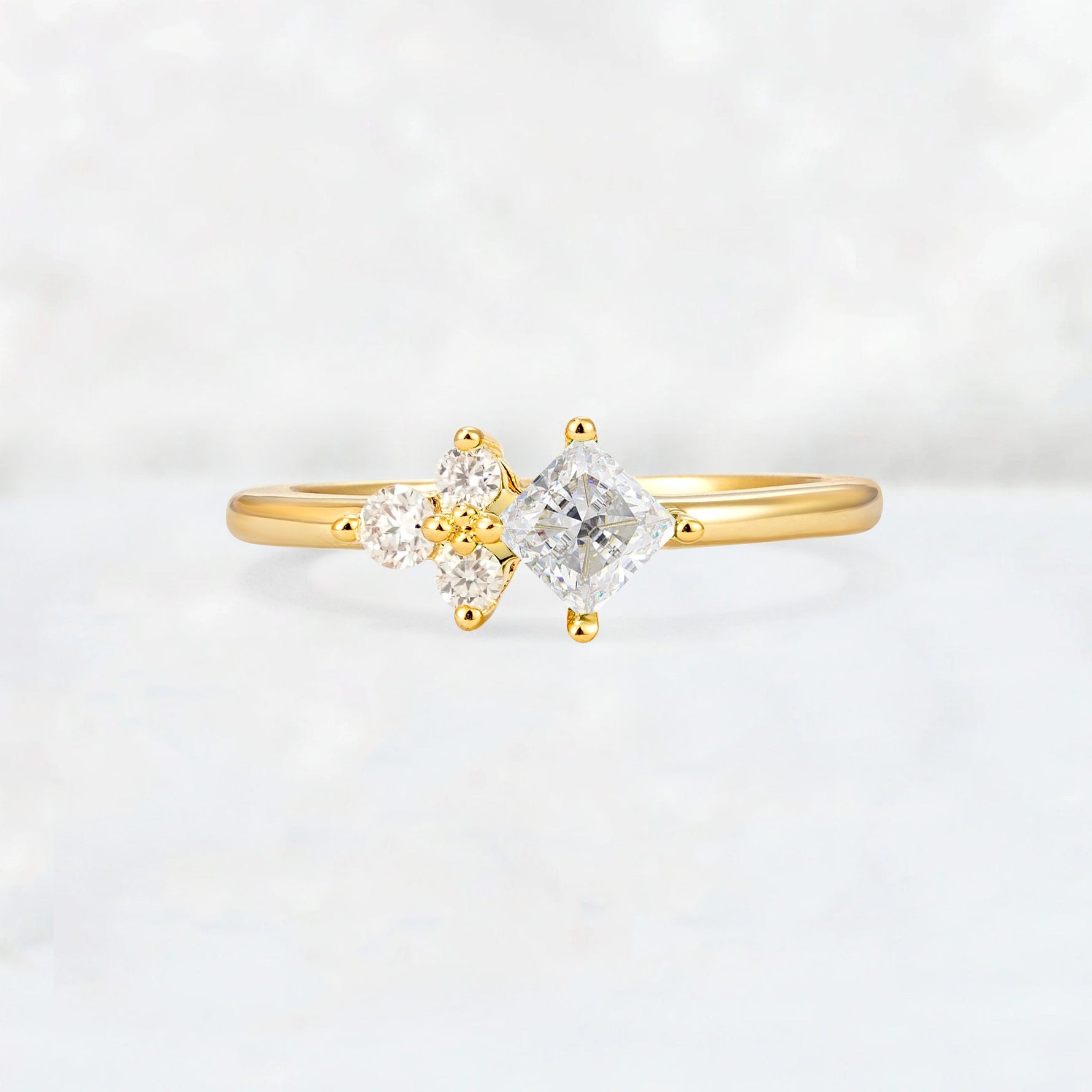 Princess Cut Moissanite Asymmetrical Cluster Side Stone Engagement Ring - Additional view