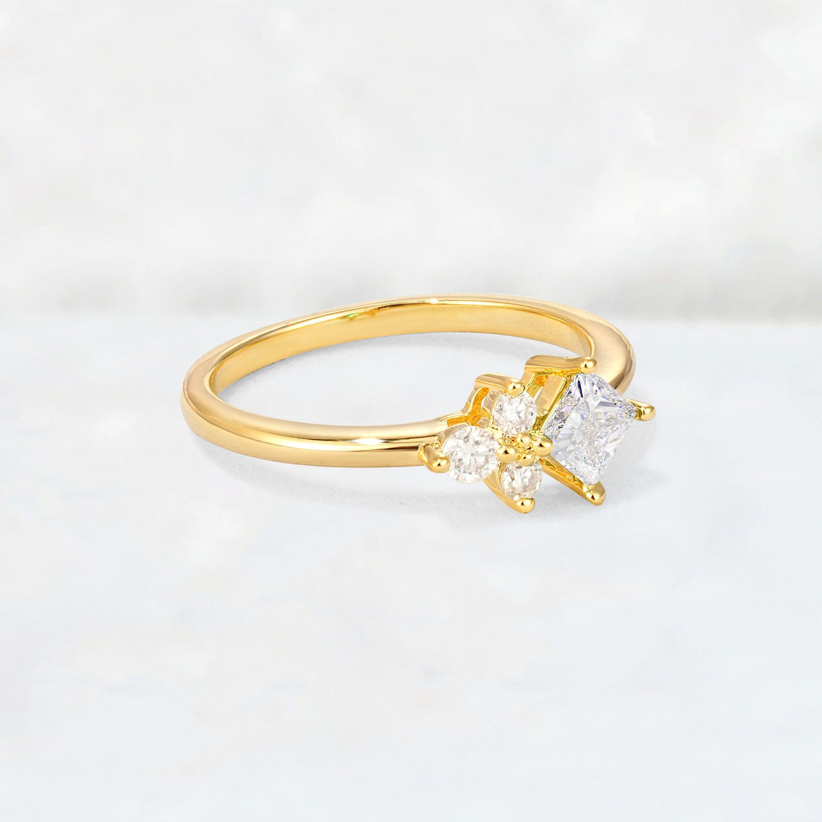 Princess Cut Moissanite Asymmetrical Cluster Side Stone Engagement Ring - Additional view