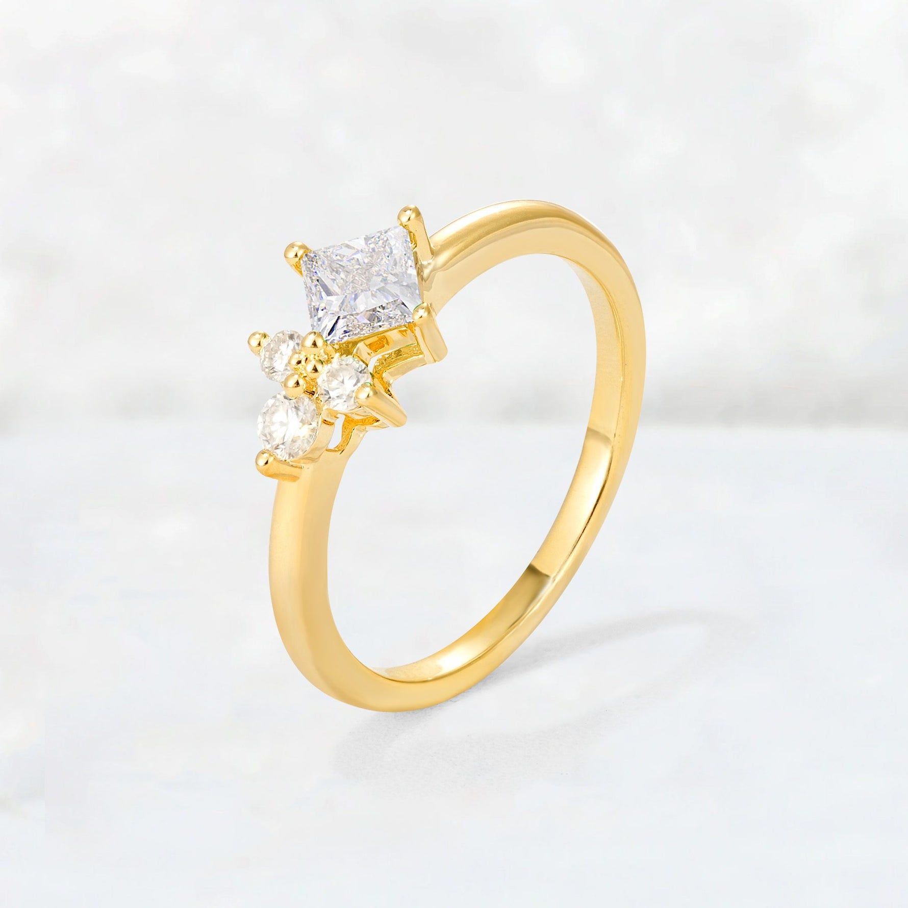 Princess Cut Moissanite Asymmetrical Cluster Side Stone Engagement Ring - Additional view