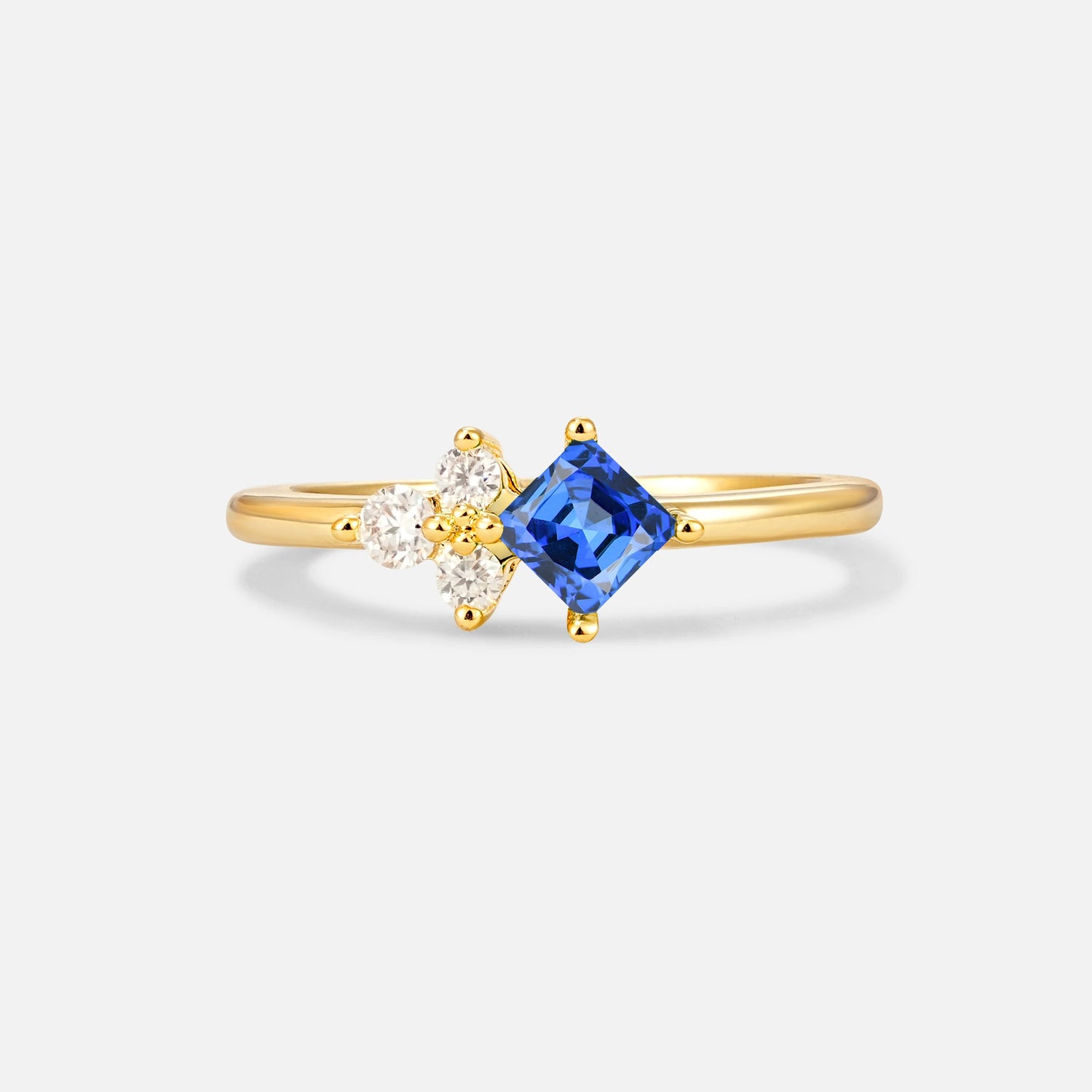 Princess Cut Sapphire Asymmetrical Cluster Side Stone Engagement Ring - Additional view