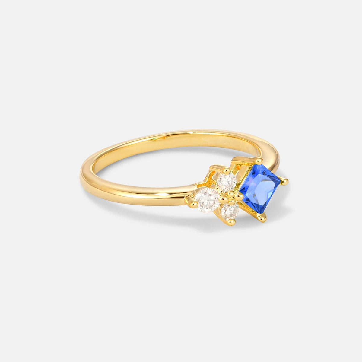 Princess Cut Sapphire Asymmetrical Cluster Side Stone Engagement Ring - Additional view