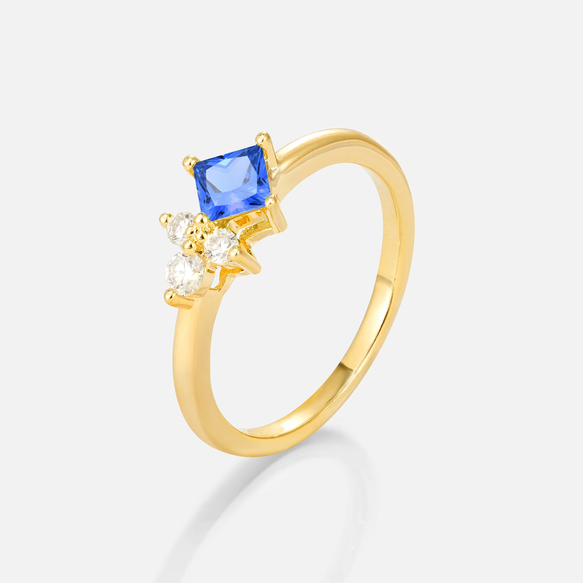 Princess Cut Sapphire Asymmetrical Cluster Side Stone Engagement Ring - Additional view