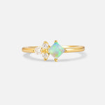 Princess Cut Fire Opal Asymmetrical Cluster Side Stone Engagement Ring - Additional view