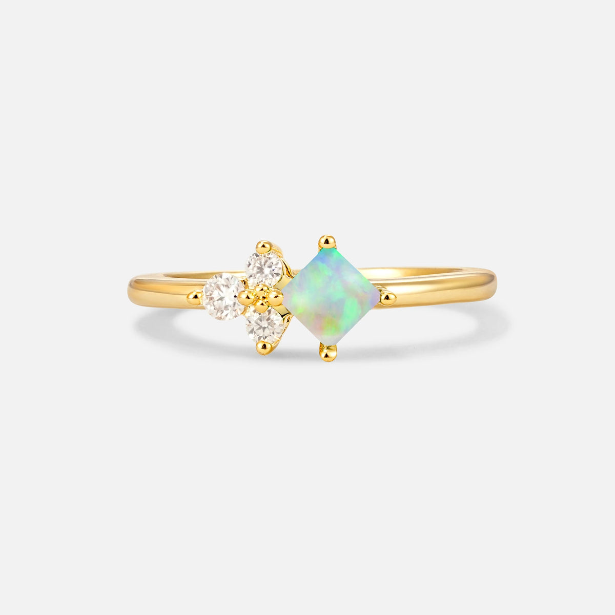Princess Cut Fire Opal Asymmetrical Cluster Side Stone Engagement Ring - Additional view
