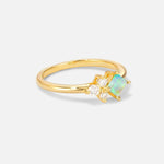 Princess Cut Fire Opal Asymmetrical Cluster Side Stone Engagement Ring - Additional view