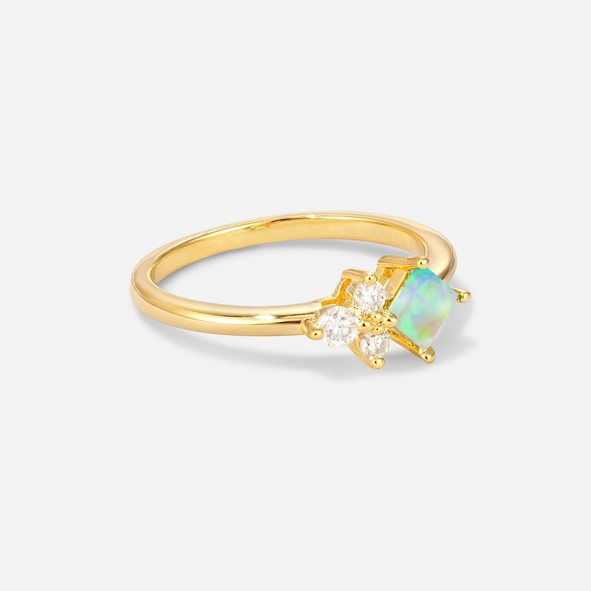 Princess Cut Fire Opal Asymmetrical Cluster Side Stone Engagement Ring - Additional view