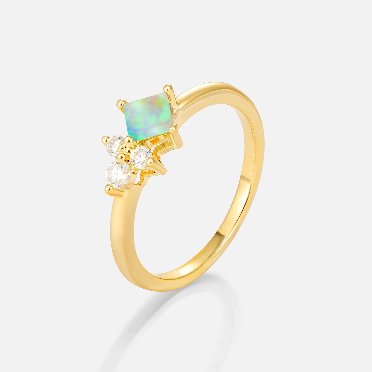 Princess Cut Fire Opal Asymmetrical Cluster Side Stone Engagement Ring - Additional view