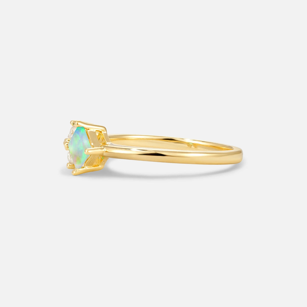 Princess Cut Fire Opal Asymmetrical Cluster Side Stone Engagement Ring - Additional view