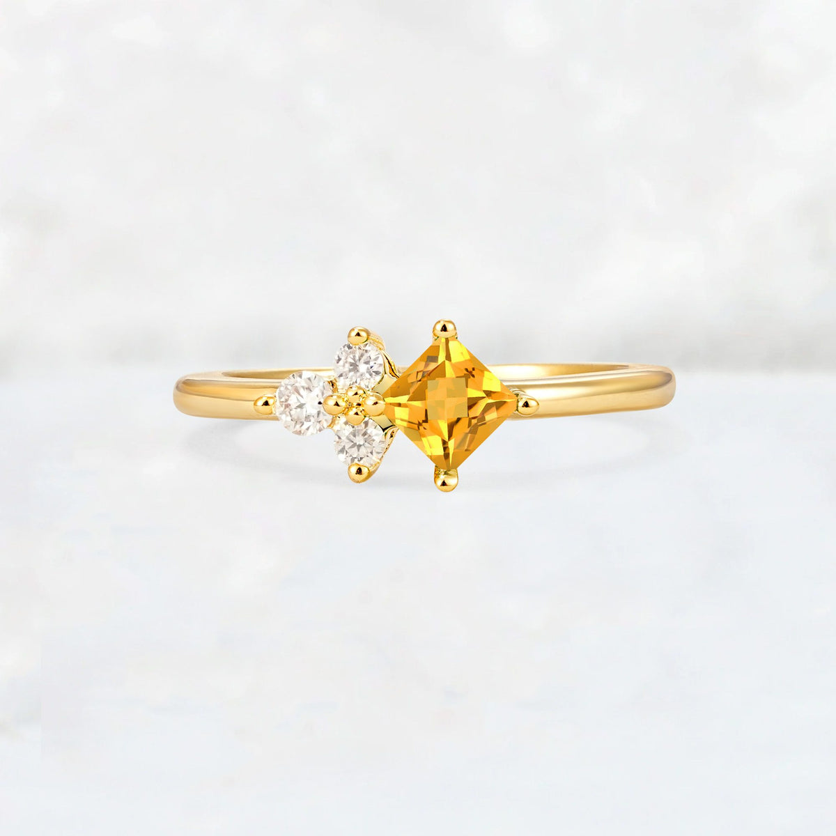 Princess Cut Citrine Asymmetrical Cluster Side Stone Engagement Ring - Additional view