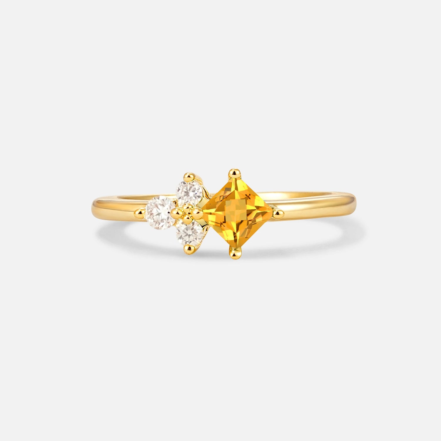 Princess Cut Citrine Asymmetrical Cluster Side Stone Engagement Ring - Additional view