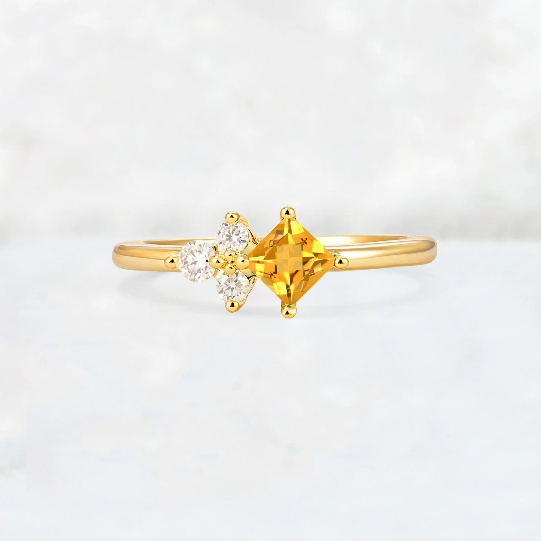 Princess Cut Citrine Asymmetrical Cluster Side Stone Engagement Ring - Additional view