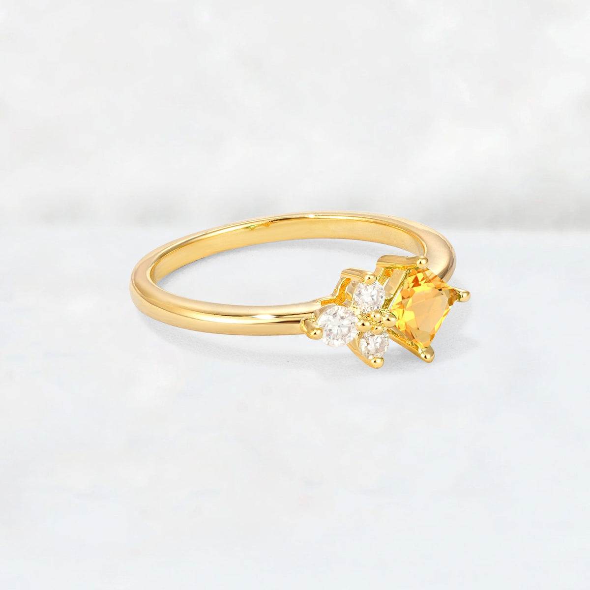Princess Cut Citrine Asymmetrical Cluster Side Stone Engagement Ring - Additional view