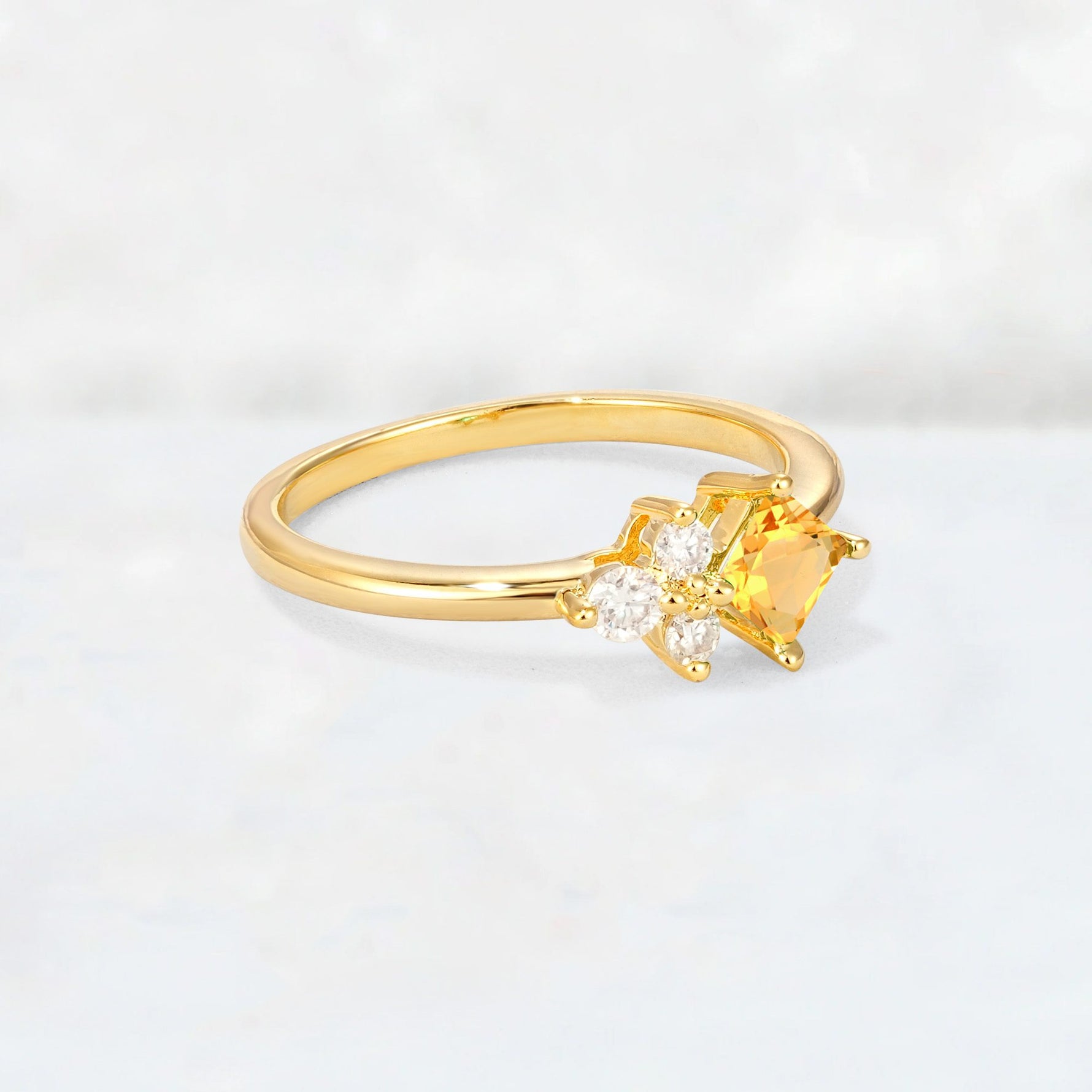 Princess Cut Citrine Asymmetrical Cluster Side Stone Engagement Ring - Additional view