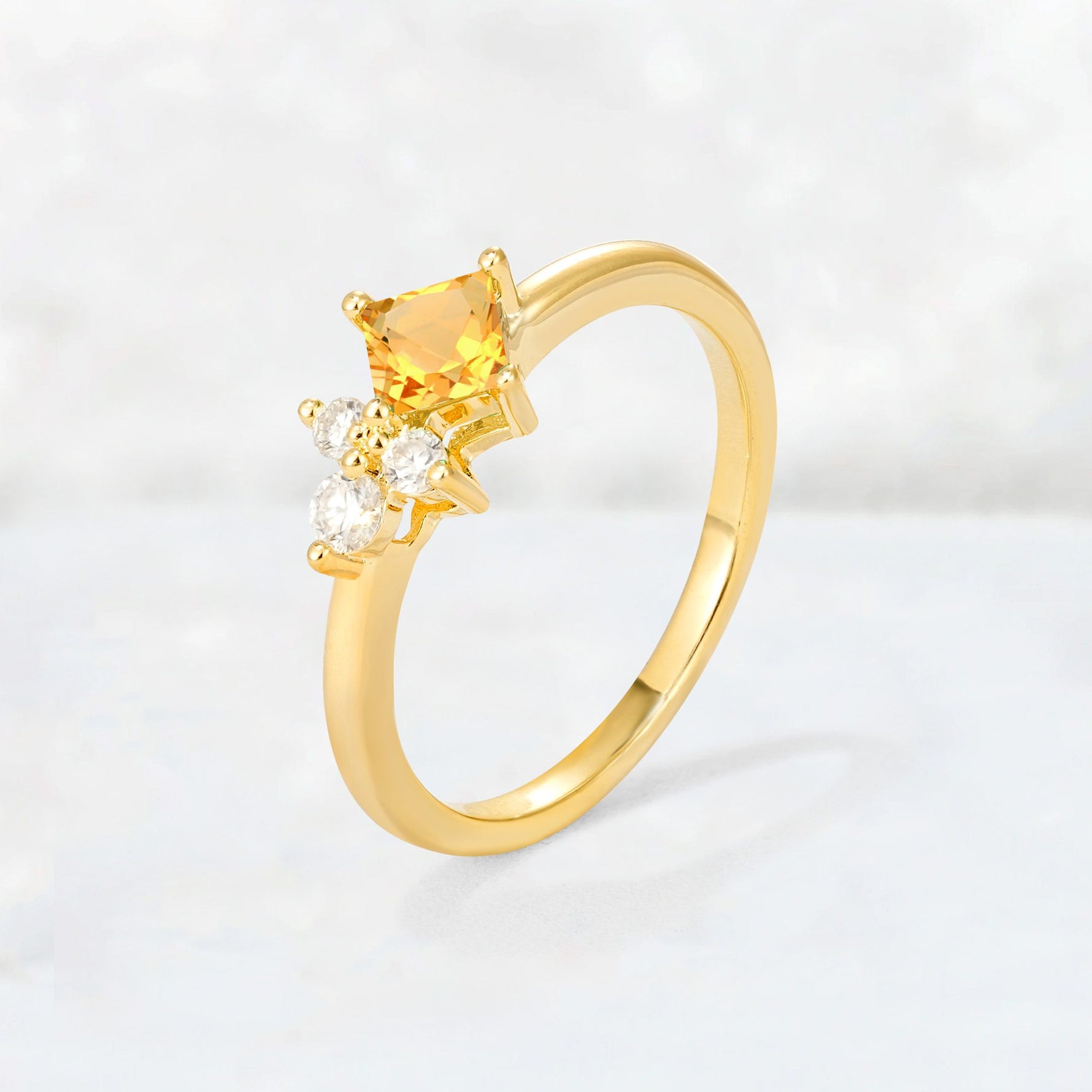 Princess Cut Citrine Asymmetrical Cluster Side Stone Engagement Ring - Additional view