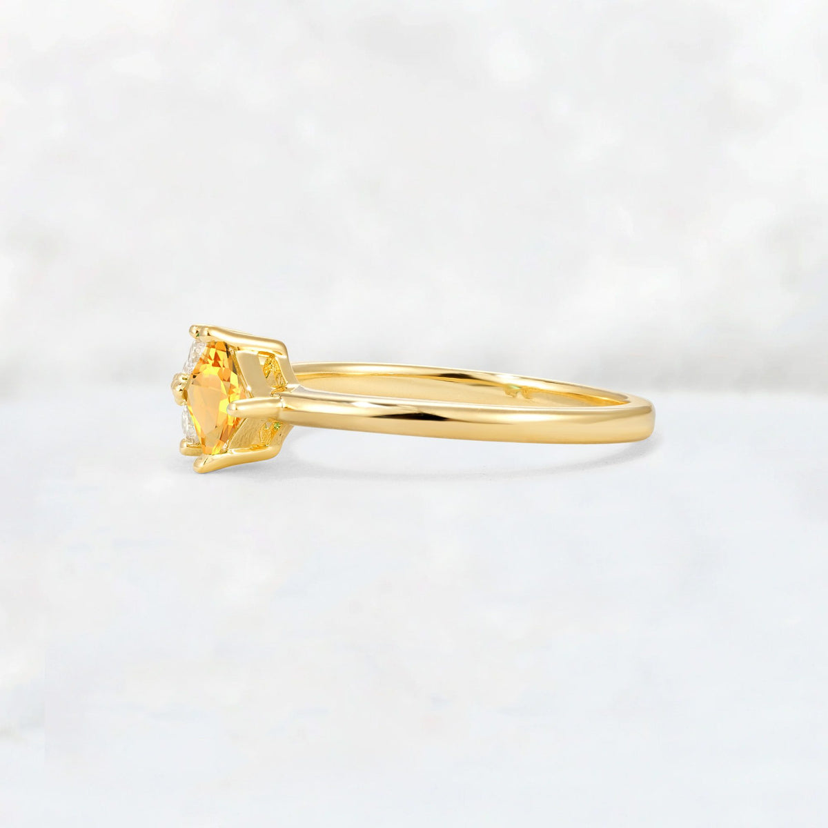Princess Cut Citrine Asymmetrical Cluster Side Stone Engagement Ring - Additional view