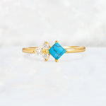 Princess Cut Turquoise Asymmetrical Cluster Side Stone Engagement Ring - Additional view
