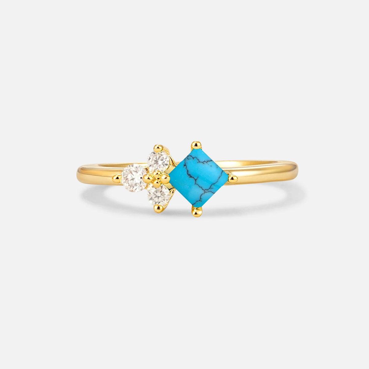 Princess Cut Turquoise Asymmetrical Cluster Side Stone Engagement Ring - Additional view