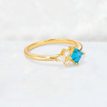 Princess Cut Turquoise Asymmetrical Cluster Side Stone Engagement Ring - Additional view