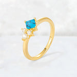Princess Cut Turquoise Asymmetrical Cluster Side Stone Engagement Ring - Additional view