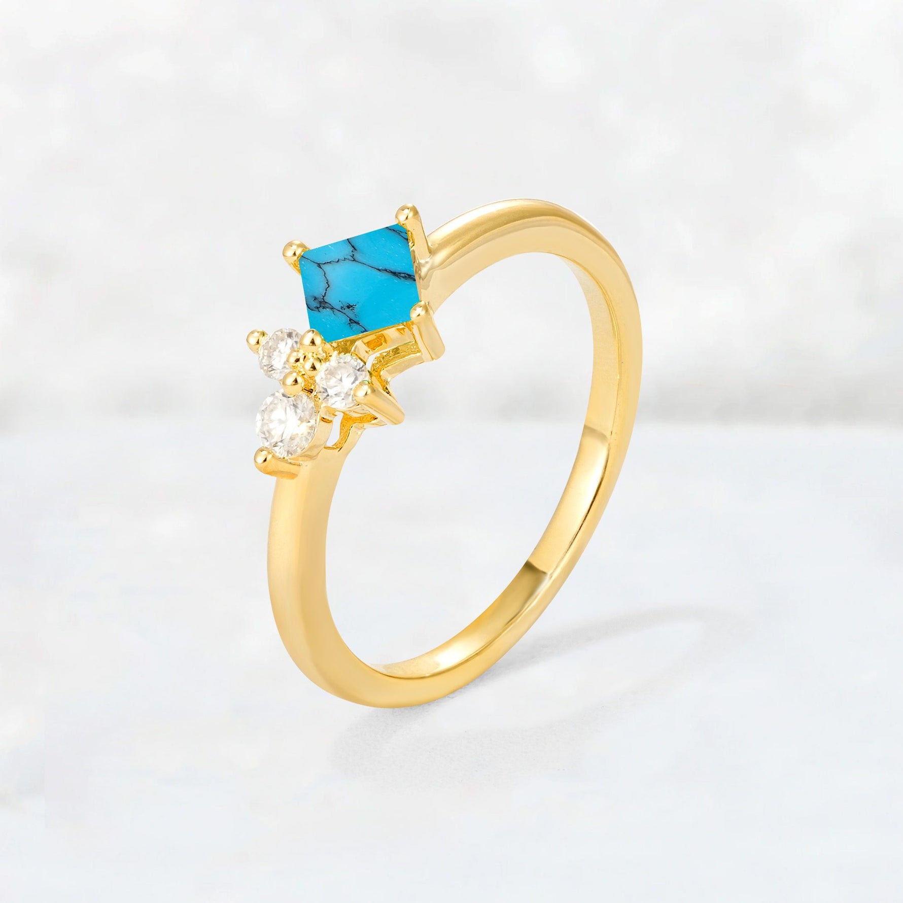 Princess Cut Turquoise Asymmetrical Cluster Side Stone Engagement Ring - Additional view