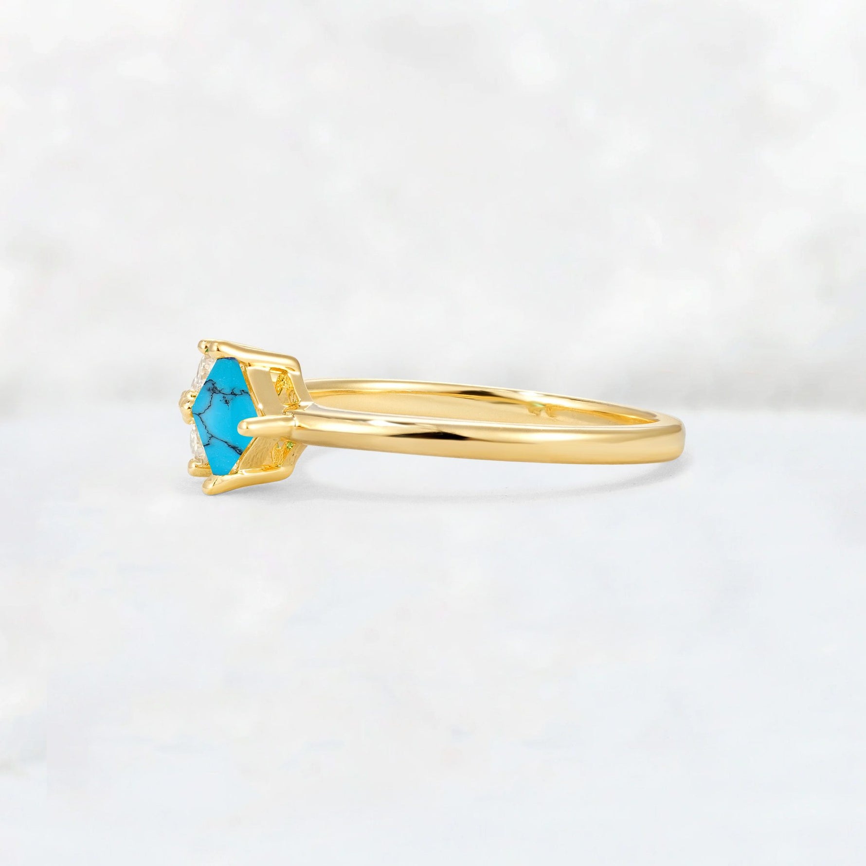 Princess Cut Turquoise Asymmetrical Cluster Side Stone Engagement Ring - Additional view