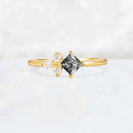 Princess Cut Black Rutilated Quartz Asymmetrical Cluster Side Stone Engagement Ring - Additional view