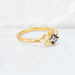 Princess Cut Black Rutilated Quartz Asymmetrical Cluster Side Stone Engagement Ring - Additional view