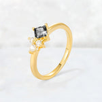 Princess Cut Black Rutilated Quartz Asymmetrical Cluster Side Stone Engagement Ring - Additional view