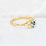 Princess Cut Moss Agate Asymmetrical Cluster Side Stone Engagement Ring - Additional view