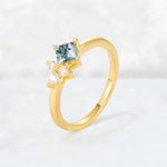 Princess Cut Moss Agate Asymmetrical Cluster Side Stone Engagement Ring - Additional view